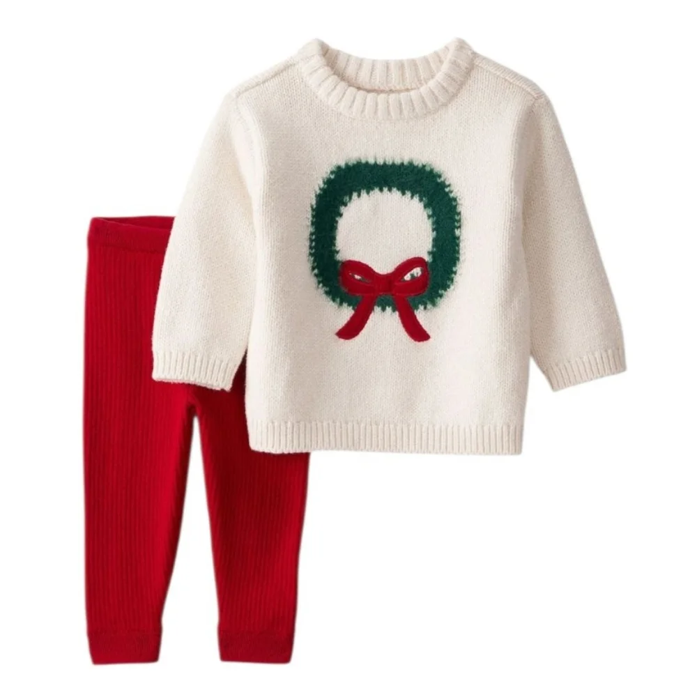 Carter's Wreath Long Sleeve Sweater and Red Pant Set Infant 3 Months